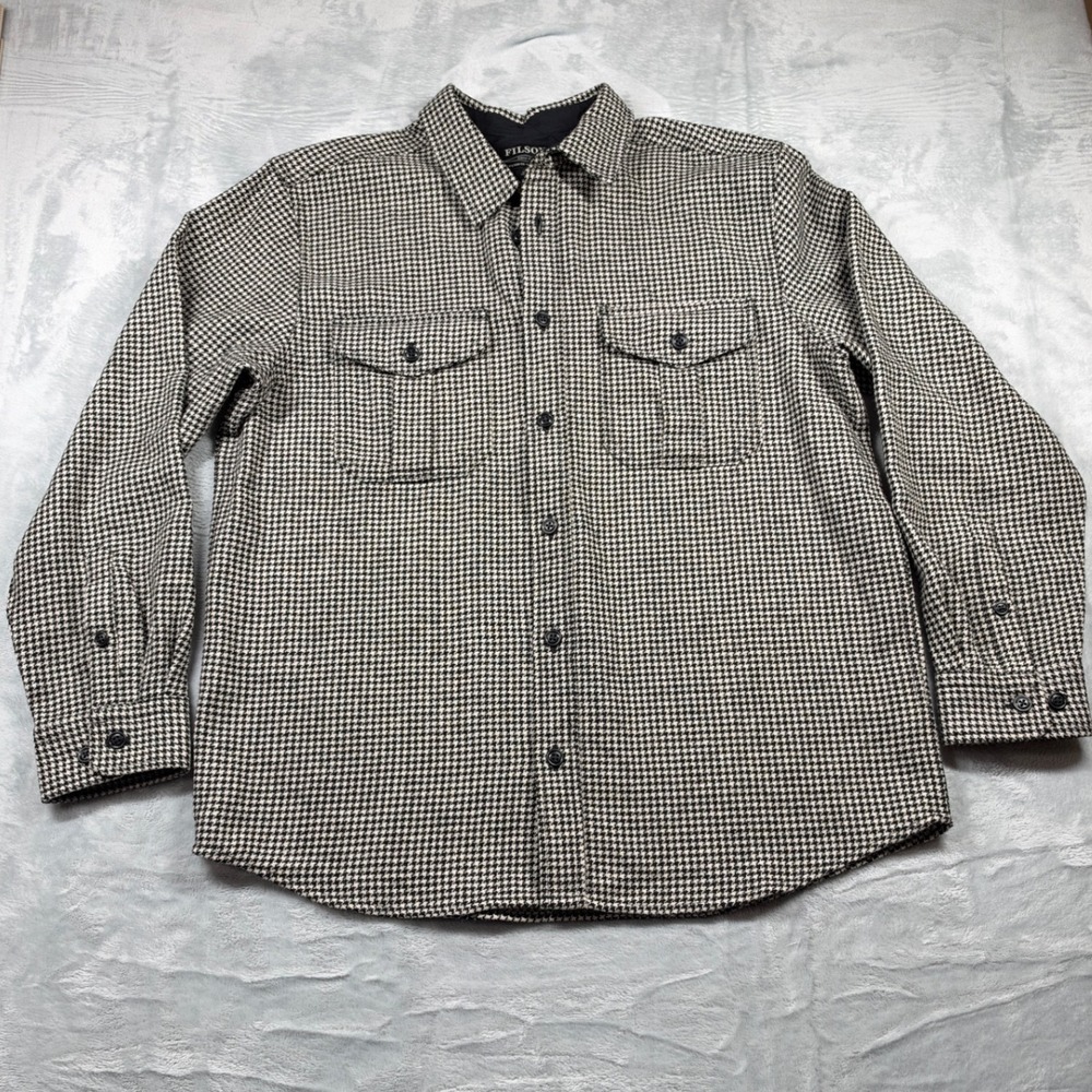 Filson Northwest Wool Shirt Mens XL Natural Black Houndstooth 20114897
